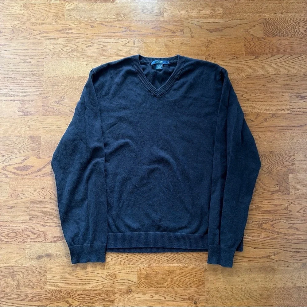 J.Crew Men Sweater Long Sleeve Cotton Blend Black V Neck Pullover Long Sleeve L